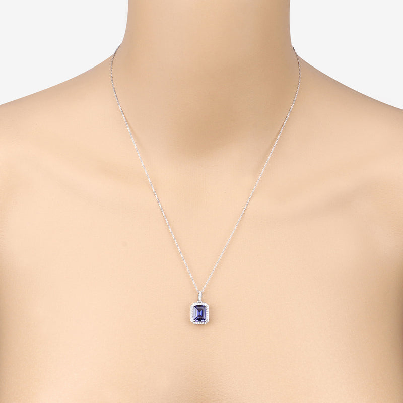 2.28 Carat Genuine Tanzanite and White Diamond 14K White Gold Pendant