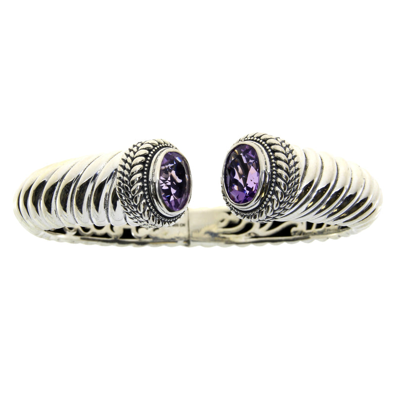 Genuine 4.80ct Amethyst Bangle Bracelet Sterling Silver