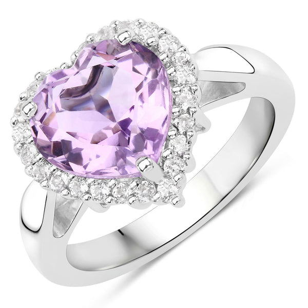 4.03 Carat Genuine Pink Amethyst and White Topaz .925 Sterling Silver Ring