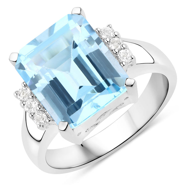 4.89 Carat Genuine Blue Topaz and White Topaz .925 Sterling Silver Ring