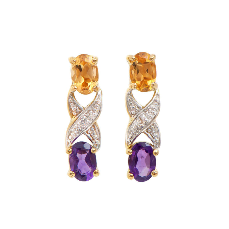 1.62 ctw Amethyst , Citrine & Diamonds 18K Gold Plated Designer Earrings