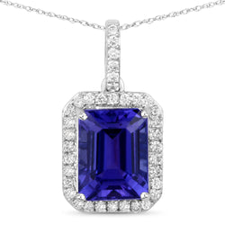 3.56 Carat Genuine Tanzanite and White Diamond 14K White Gold Pendant