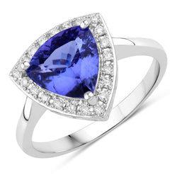 2.40 Carat Genuine Tanzanite and White Diamond 14K White Gold Ring