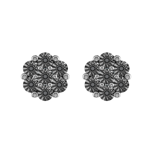 V3 Jewelry Natural Black Diamond Sterling Silver Flower Earrings for Women