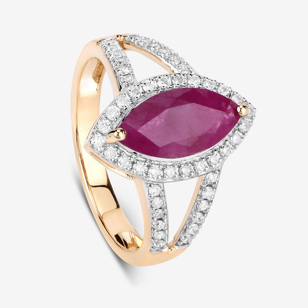 1.98 Carat Genuine Ruby and White Diamond 14K Yellow Gold Ring