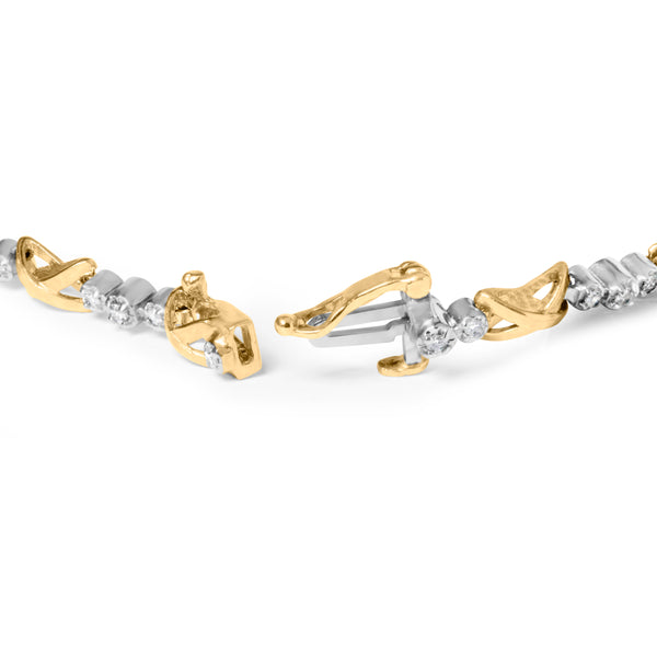 10K Two-Tone Gold 1/2 Cttw Diamond Alternating 3 Stone and X-Link 7" Bracelet (I-J Color, I2-I3 Clarity)