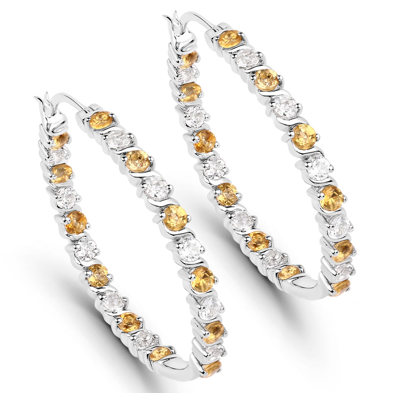 3.16 Carat Genuine Citrine and White Topaz .925 Sterling Silver Earrings