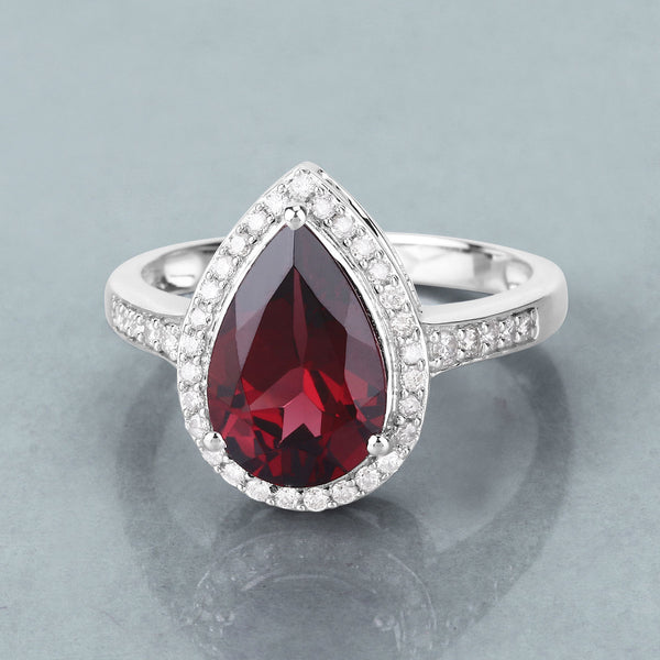 3.26 Carat Genuine Rhodolite and White Diamond 14K White Gold Ring