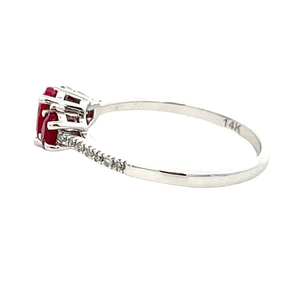 Genuine .48ct Ruby Diamond 3 Stone Ring 14KT White Gold