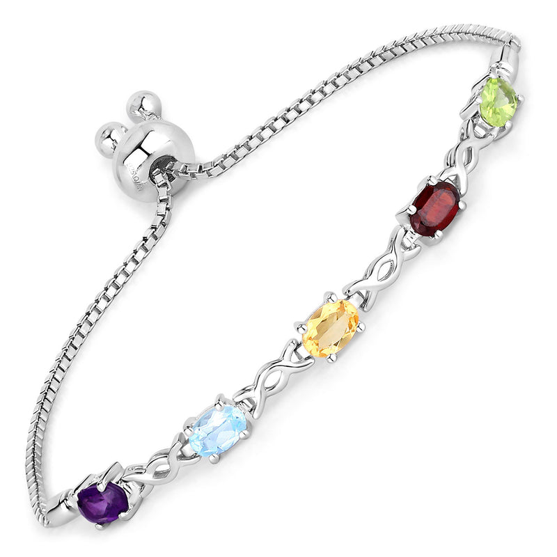 2.24 Carat Genuine Multi Stone .925 Sterling Silver Bracelet