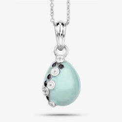 0.22 Carat White Topaz Drop Shape .925 Sterling Silver Lavender Enamel Charms Pendant