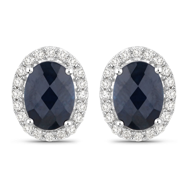 2.38 Carat Genuine Blue Sapphire and White Diamond 14K White Gold Earrings