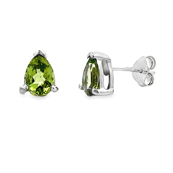 Natural 1.38ct Peridot Stud Earrings 10KT White Gold