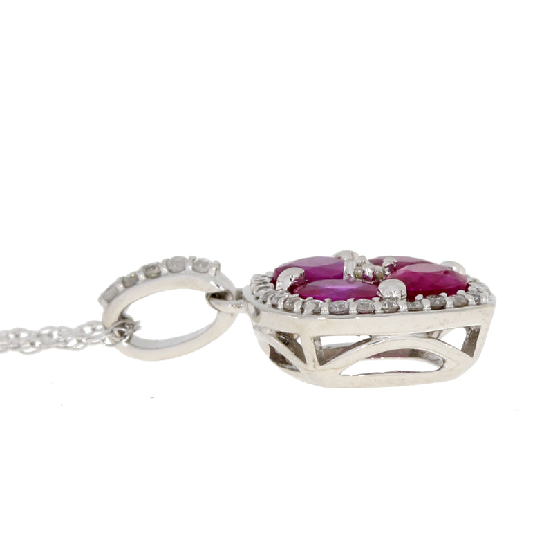 Natural .76ct Ruby Diamond Pendant 14KT White Gold