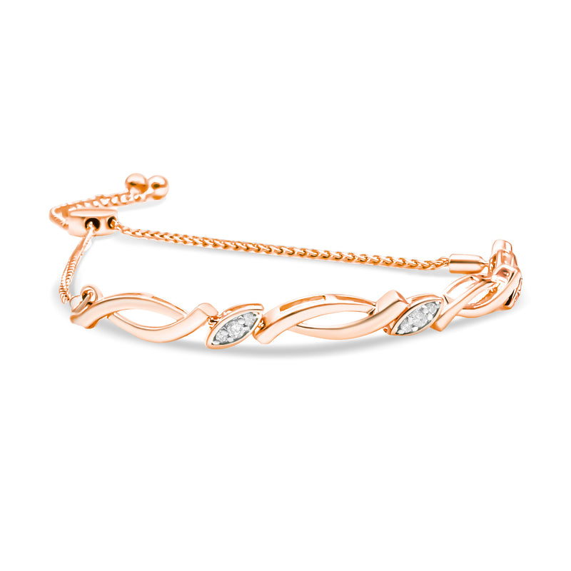 14K Rose Gold Plated .925 Sterling Silver Diamond Accent Alternating Swirl link Bolo Bracelet (I-J Color, I2-I3 Clarity) - 6" to 9" Adjustable