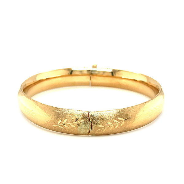 Classic Floral Carved Bangle in 14k Yellow Gold (10.0mm)