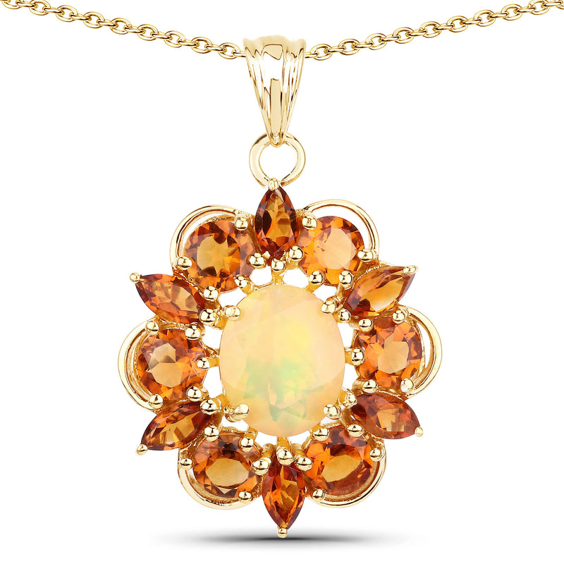 5.99 Carat Genuine Ethiopian Opal and Citrine .925 Sterling Silver Pendant