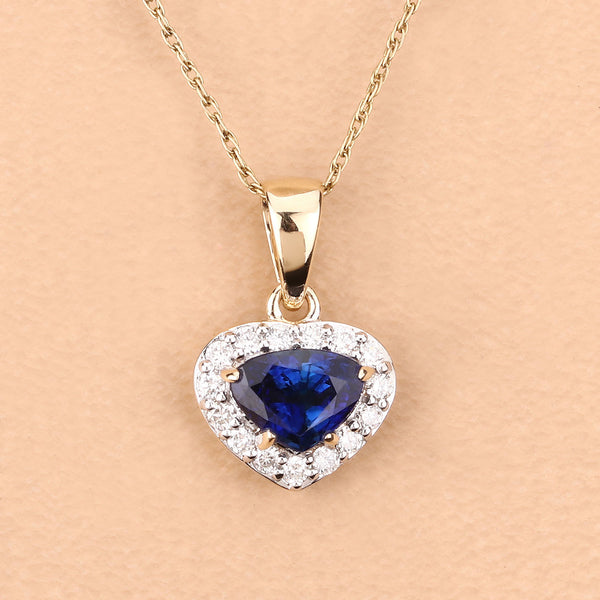 1.19 Carat Genuine Blue Sapphire and White Diamond 14K Yellow Gold Pendant