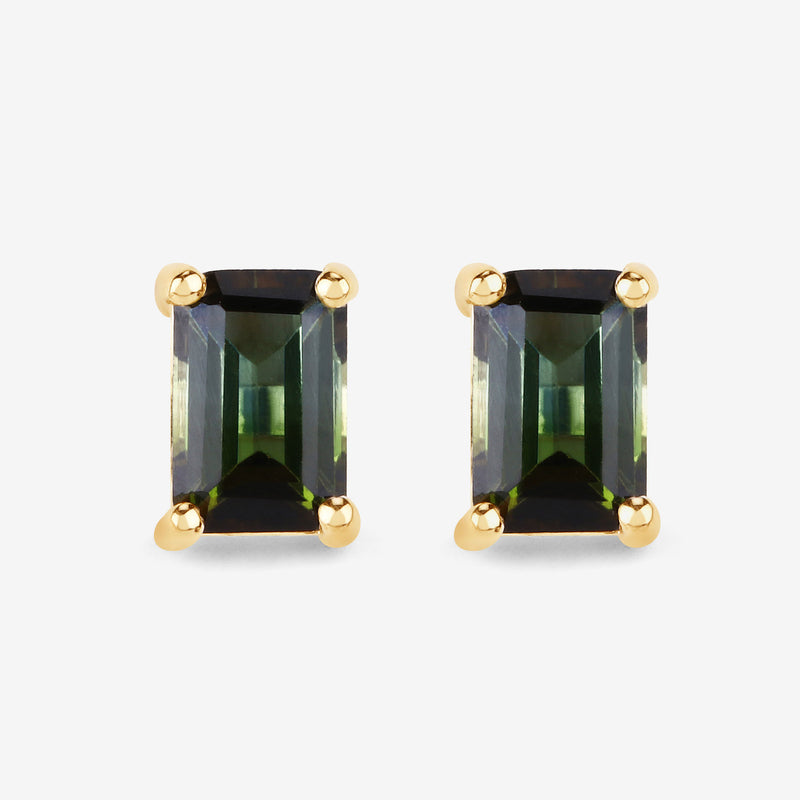 1.30 Carat Genuine Green Tourmaline 14K Yellow Gold Earrings