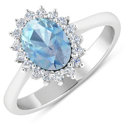 1.62 Carat Genuine Aquamarine and White Diamond 14K White Gold Ring