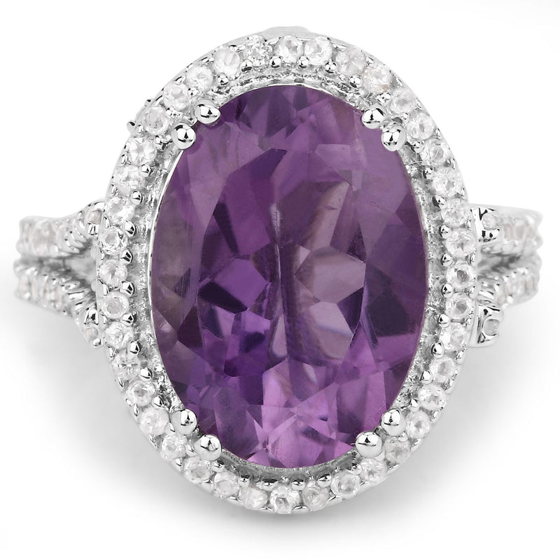 5.55 Carat Genuine Amethyst and White Topaz .925 Sterling Silver Ring