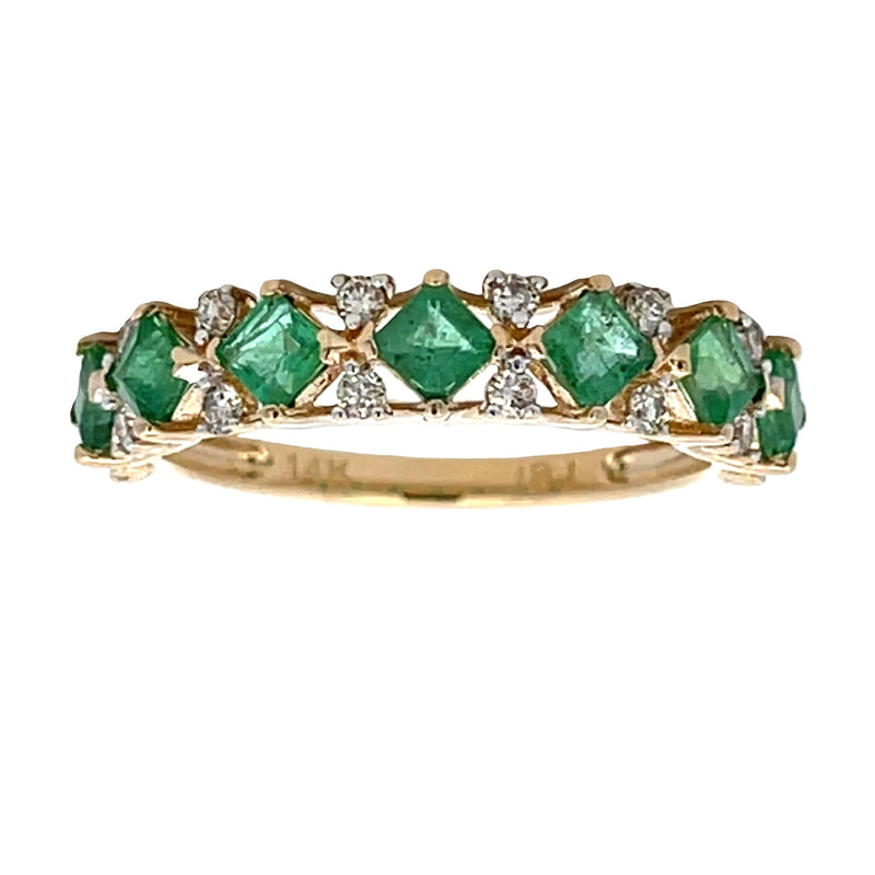 Emerald Diamond Wedding Band Ring 14KT Yellow Gold