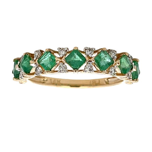 Emerald Diamond Wedding Band Ring 14KT Yellow Gold