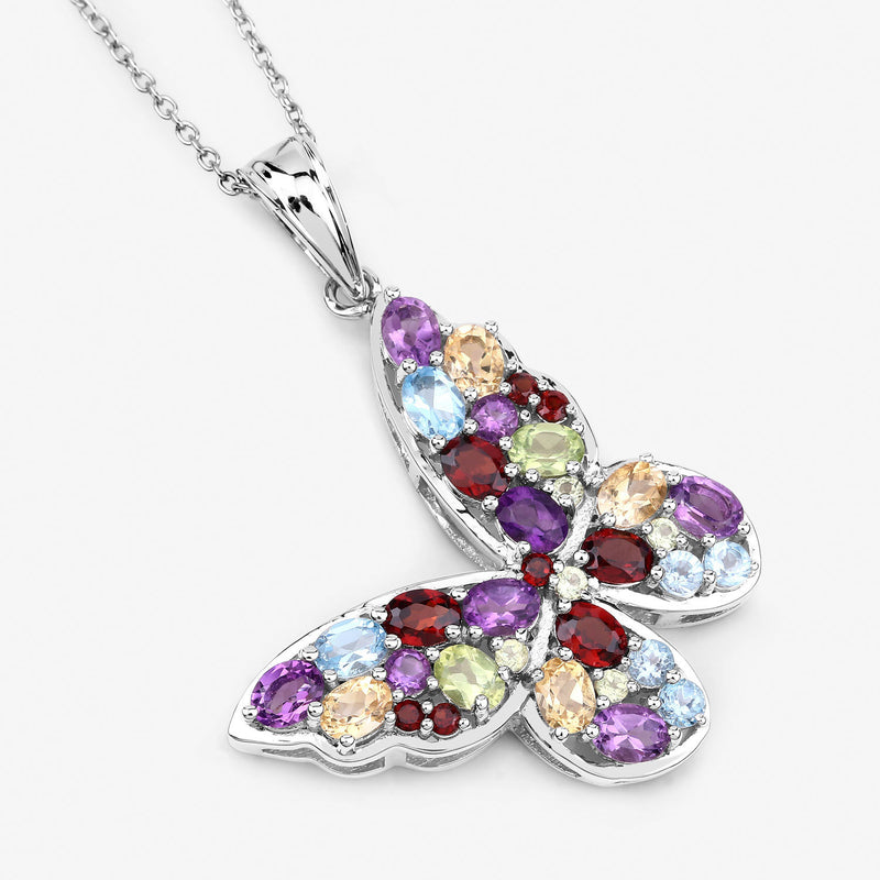 3.80 Carat Genuine Multi Stones .925 Sterling Silver Pendant