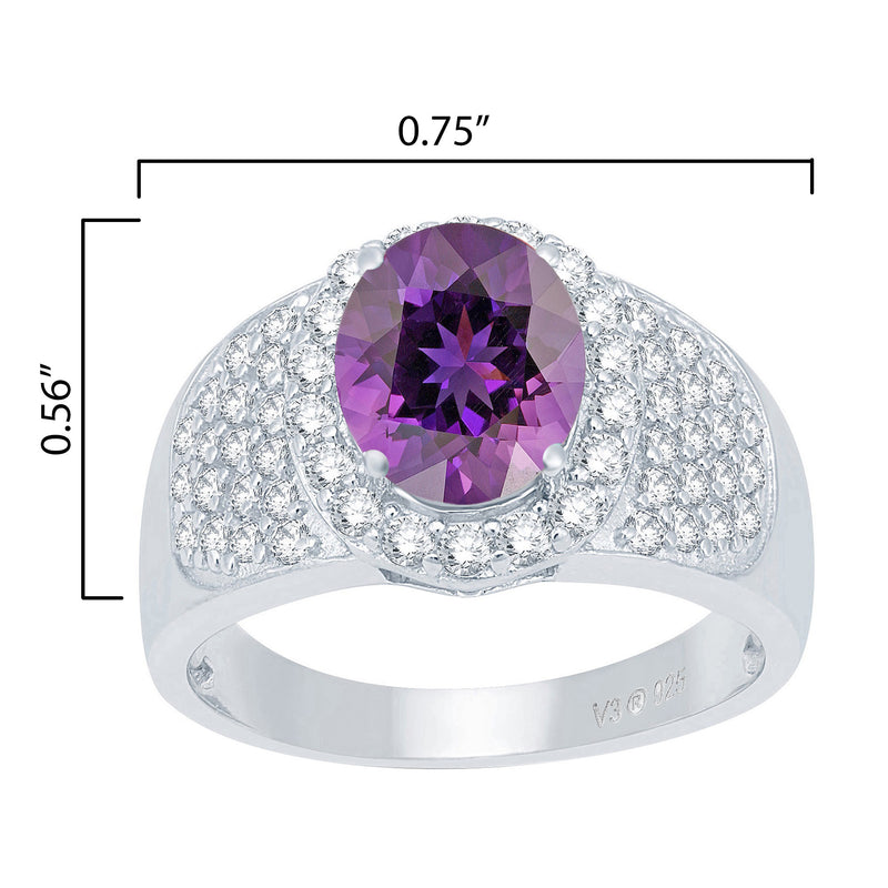 V3 Jewelry Natural Amethyst & White Topaz Sterling Silver Halo Ring