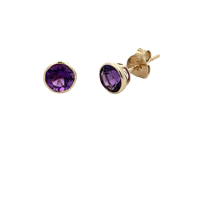 Natural .89ct Amethyst Stud Earrings 10KT Yellow Gold