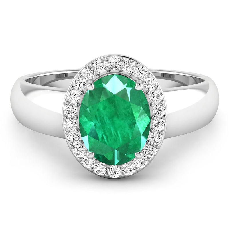 1.87 Carat Genuine Zambian Emerald and White Diamond 14K White Gold Ring