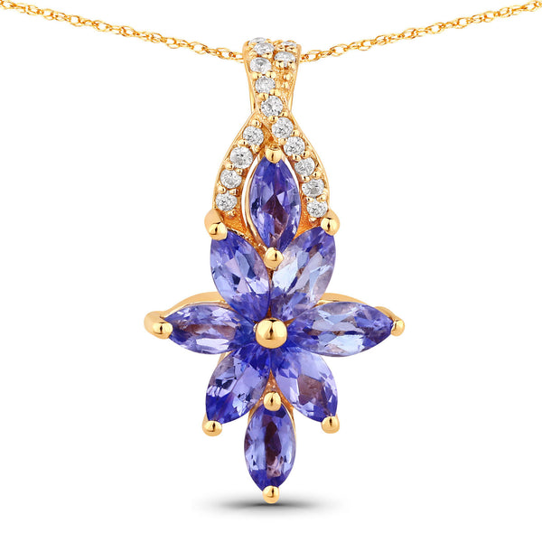 0.69 Carat Genuine Tanzanite and White Diamond 14K Yellow Gold Pendant