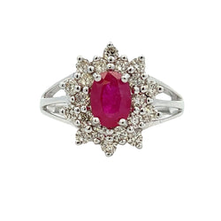 Natural 1.65ct Ruby Diamond Ring 14KT White Gold