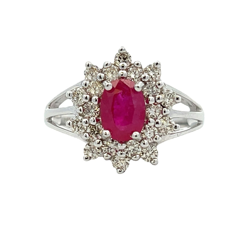 Natural 1.65ct Ruby Diamond Ring 14KT White Gold