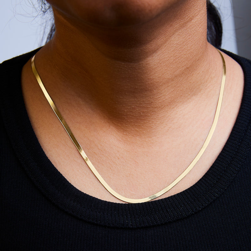 Unisex Solid 14K Yellow Gold 2.8mm Imperial Herringbone Chain Necklace - 18" Inches