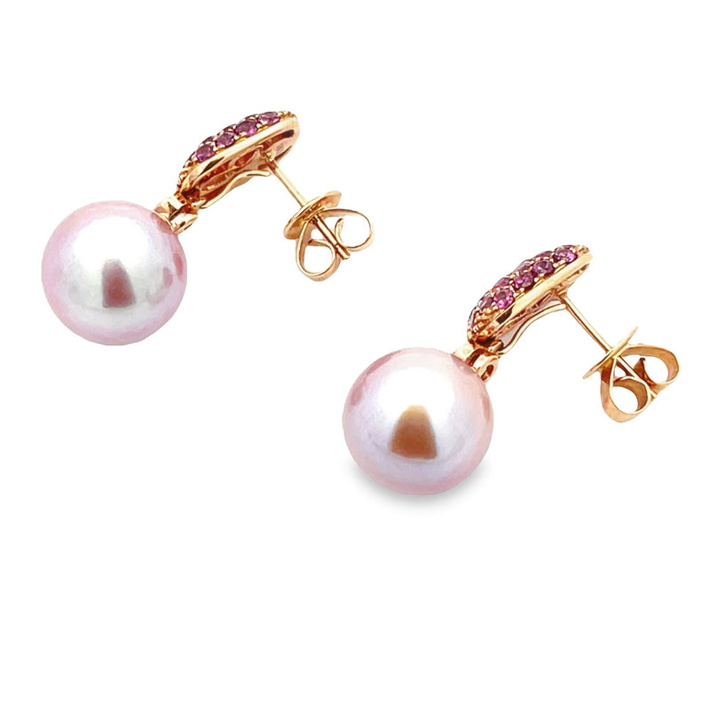 Genuine 1.45ct FW Pearl Dangle Earrings 18KT Rose Gold