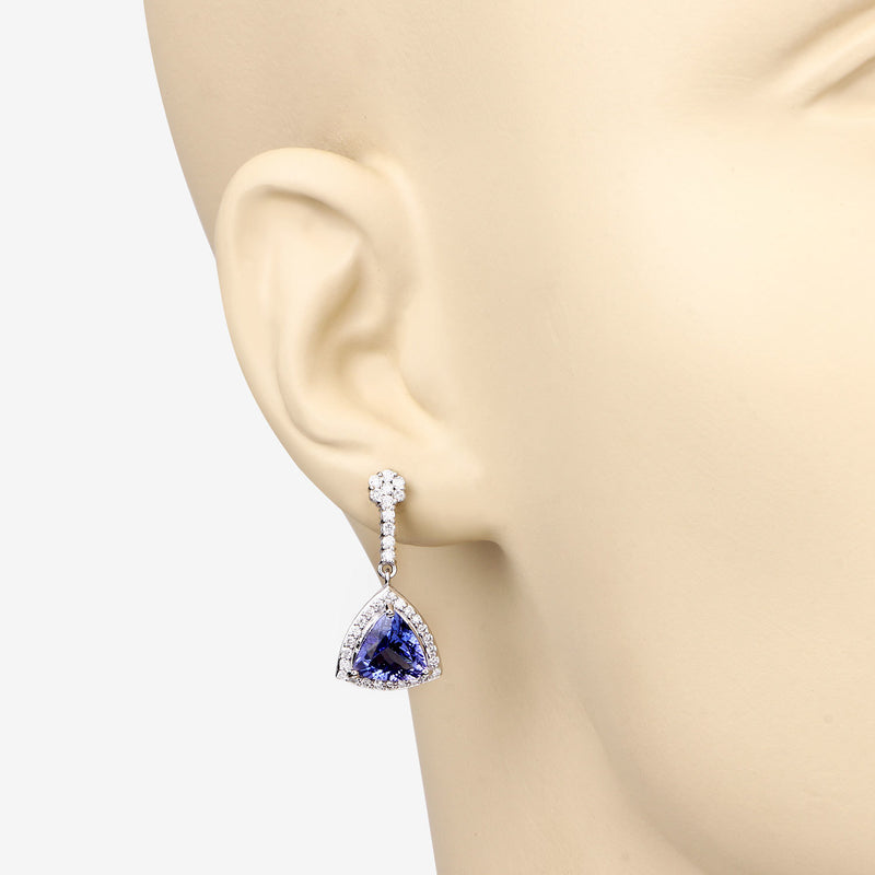 4.93 Carat Genuine Tanzanite and White Diamond 14K White Gold Earrings