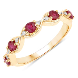 0.73 Carat Genuine Mozambique Ruby And White Diamond 10K Yellow Gold Ring