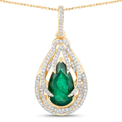 IGI Certified 2.71 Carat Genuine Zambian Emerald and White Diamond 14K Yellow Gold Pendant