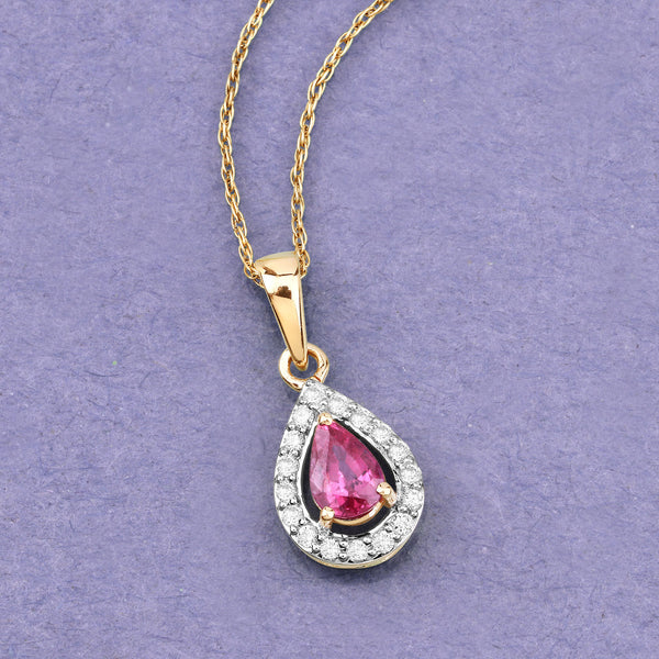 1.03 Carat Genuine Ruby and White Diamond 14K Yellow Gold Pendant