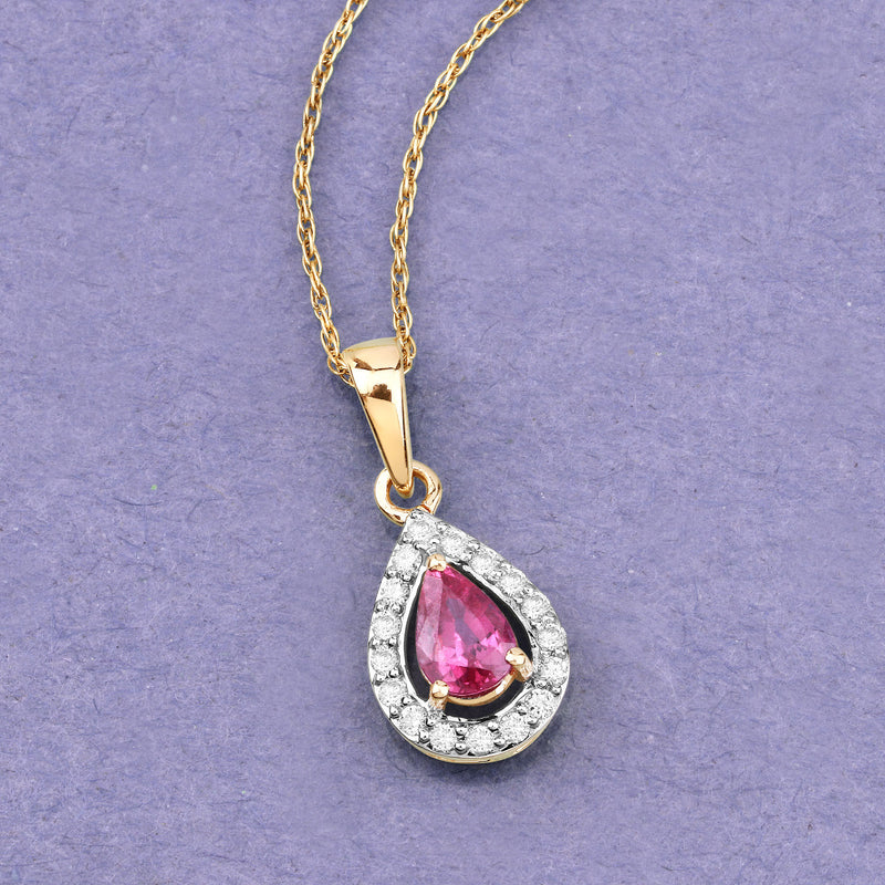 1.03 Carat Genuine Ruby and White Diamond 14K Yellow Gold Pendant