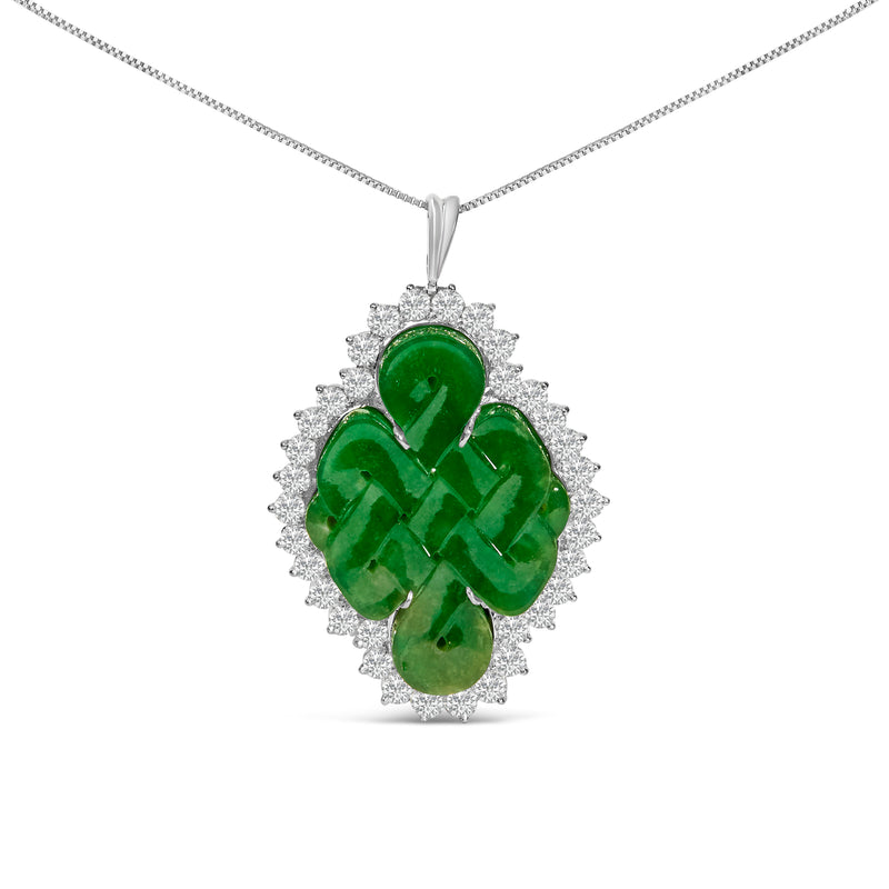 18K White Gold 2.00 Cttw Diamond Halo and Jade Shield Brooch Pin and Pendant (G-H Color, VS1-VS2 Clarity) CHAIN NOT INCLUDED