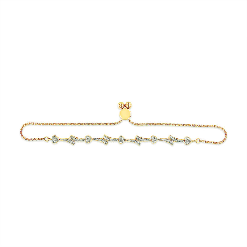 14K Yellow Gold Plated .925 Sterling Silver Diamond Accent Heart and Wave Link Bolo Bracelet (I-J Color, I2-I3 Clarity) - 6" to 9" Adjustable