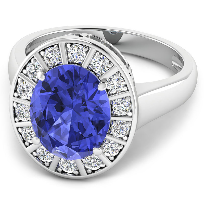 3.82 Carat Genuine Tanzanite and White Diamond 14K White Gold Ring