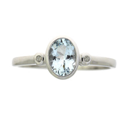 Genuine .44ct Aquamarine Diamond Ring 10KT White Gold