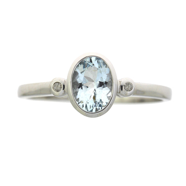 Natural .44ct Aquamarine Diamond Ring 10KT White Gold