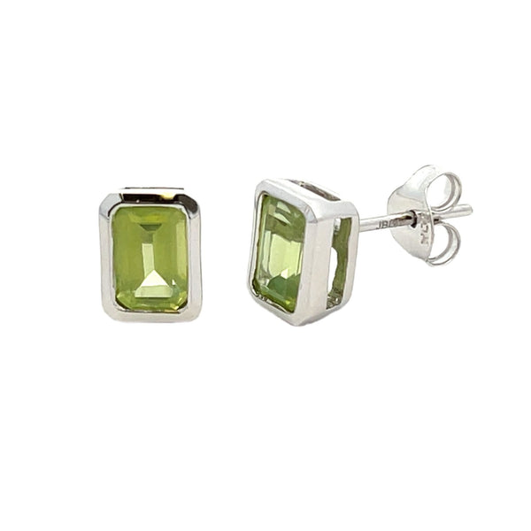 Genuine .98ct Peridot Stud Earrings 10KT White Gold