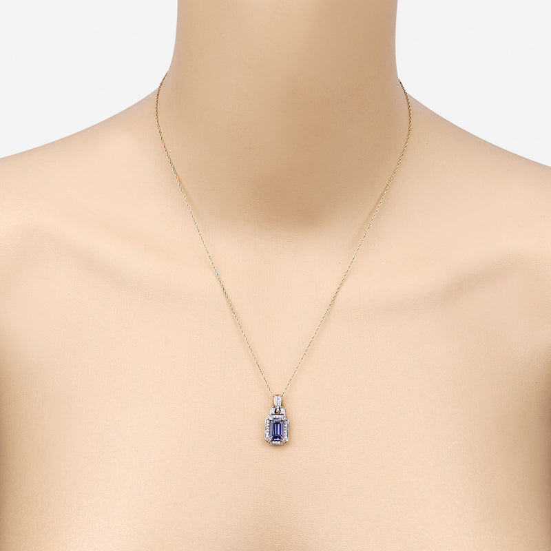 2.08 Carat Genuine Tanzanite and White Diamond 14K Yellow Gold Pendant