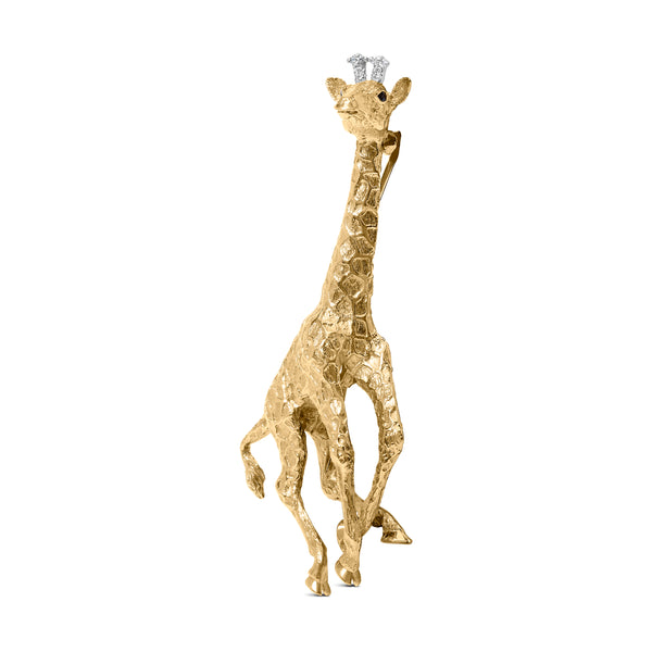 18K Yellow Gold Diamond Accent and Blue Sapphire Giraffe Pin Brooch (G-H Color, VS2-SI1 Clarity)