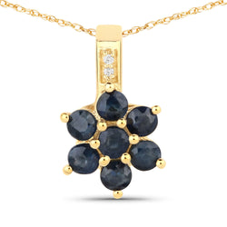 0.43 Carat Genuine Blue Sapphire and White Diamond 10K Yellow Gold Pendant